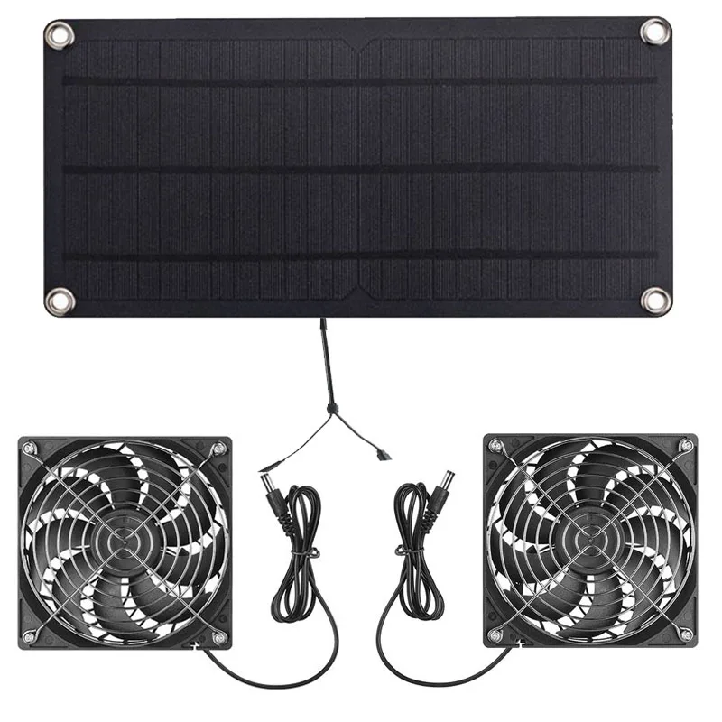 Skutočný 10 W solárny ventilátor chladiaceho ventilátora Ventilátor Duálny ventilátor pre domáce zviera pre psov kuracie koláče hydina rv auto preliatia strecha okna