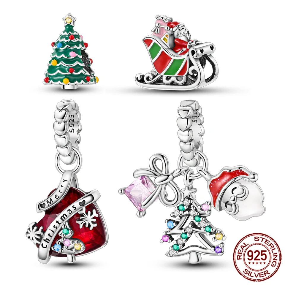 Skutočný 925 Sterling Silver Veselé vianočné kúzla Santa Claus Fit Fit Original Bangle Pendant náramok pre domácich majstrov pre priateľa
