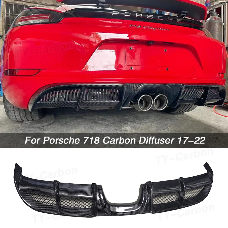 Skutočný rozptyľovač zadného nárazníka z uhlíkových vlákien pre Porsche 718 Boxster Cayman 2016-2022 Uprostred z zadnej pery FRP