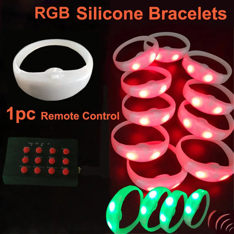 Skybesstech, LED RGB Silikónové náramky, s 12 kľúčmi, polomerom 100 metrov, diaľkovým ovládaním, žiariacim náramkom, pre večierok, 200ks