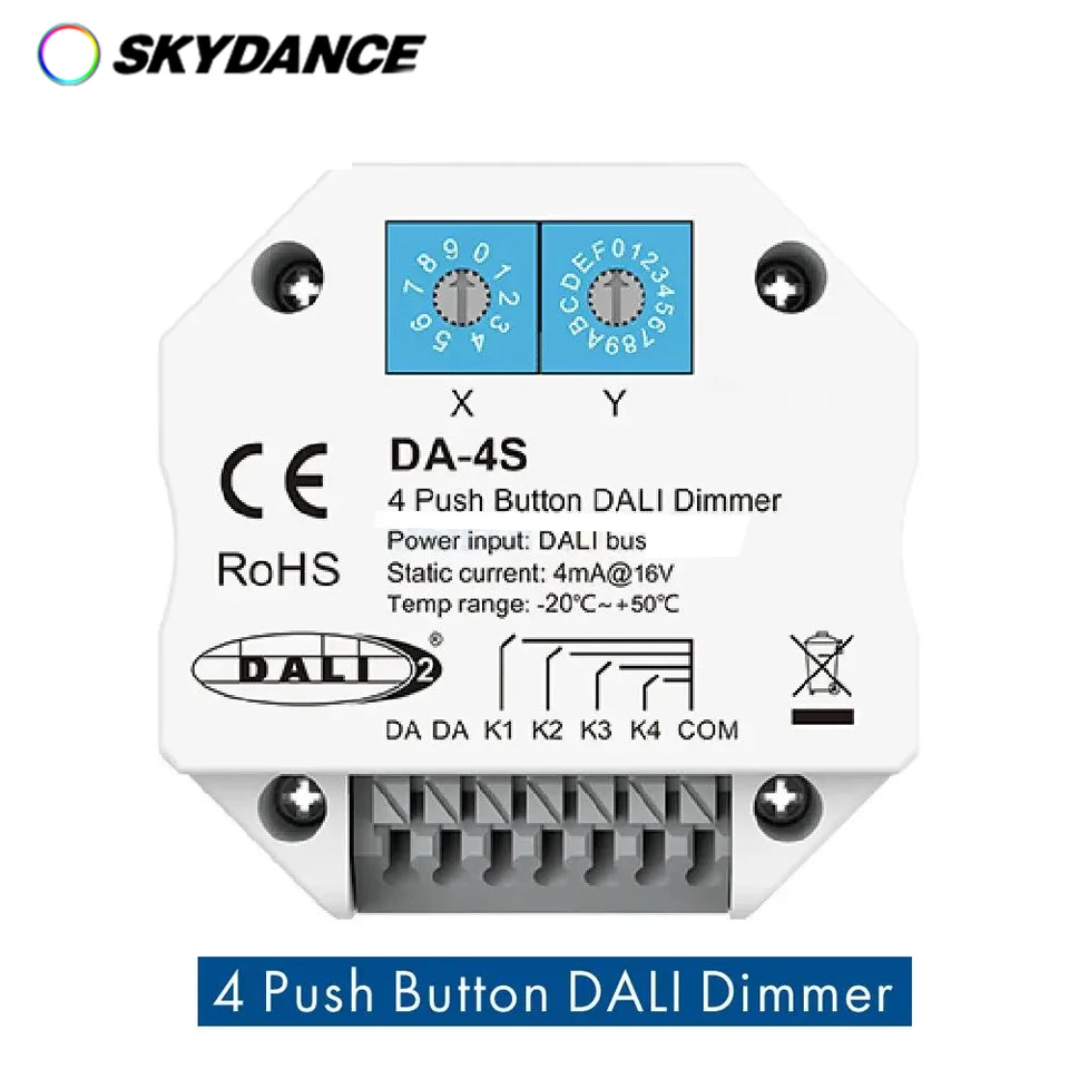SkyDance DA-4S DALI prepínač 4 Push Button Stmier Pracujte s Dali Master/ Bus Huald Supment
