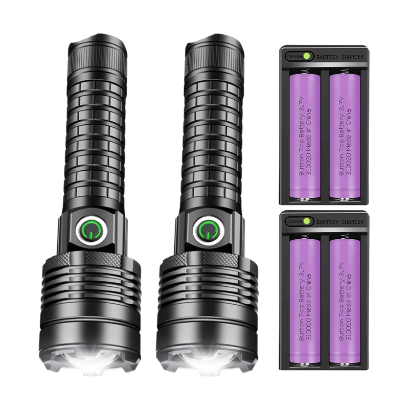 SkyeWolfeye 2ks Zoomable USB Nabíjateľná LED baterka USB XHP60 TORCH SUPER BLETNÁ LAMP S DOBLE STOLE BATTERICKÝM nabíjačkou
