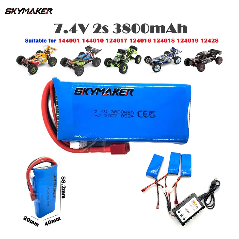 SkyMaker RC CAR batéria 7.4V 2S 3800MAH pre WLToys 124016 124017 124018 124019 144001 144010 12428 LiPo vylepšená časť batérie