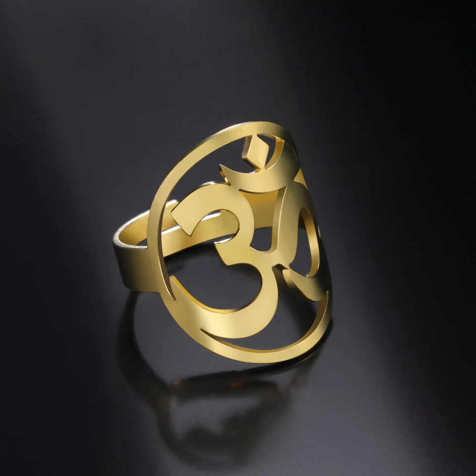 Skyrim Big Yoga Om Ring for Women Men muž z nehrdzavejúcej ocele Zlato Budhizmus indická mandala hindu
