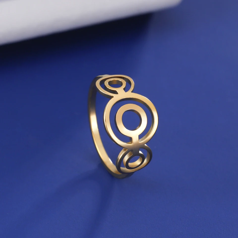 Skyrim Double Circles Ženy prsteň z nehrdzavejúcej ocele Round Geometric Finger Rings KPOP Fashion Svadobná skupina Šperky narodeniny darček
