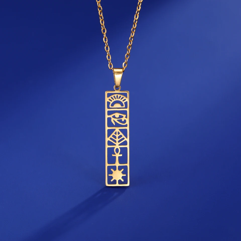 Skyrim egyptský ankh hieroglyfy náhrdelník z nehrdzavejúcej ocele oko z horusového krku reťaz starodávny Egypt kartuche šperky pre ženy