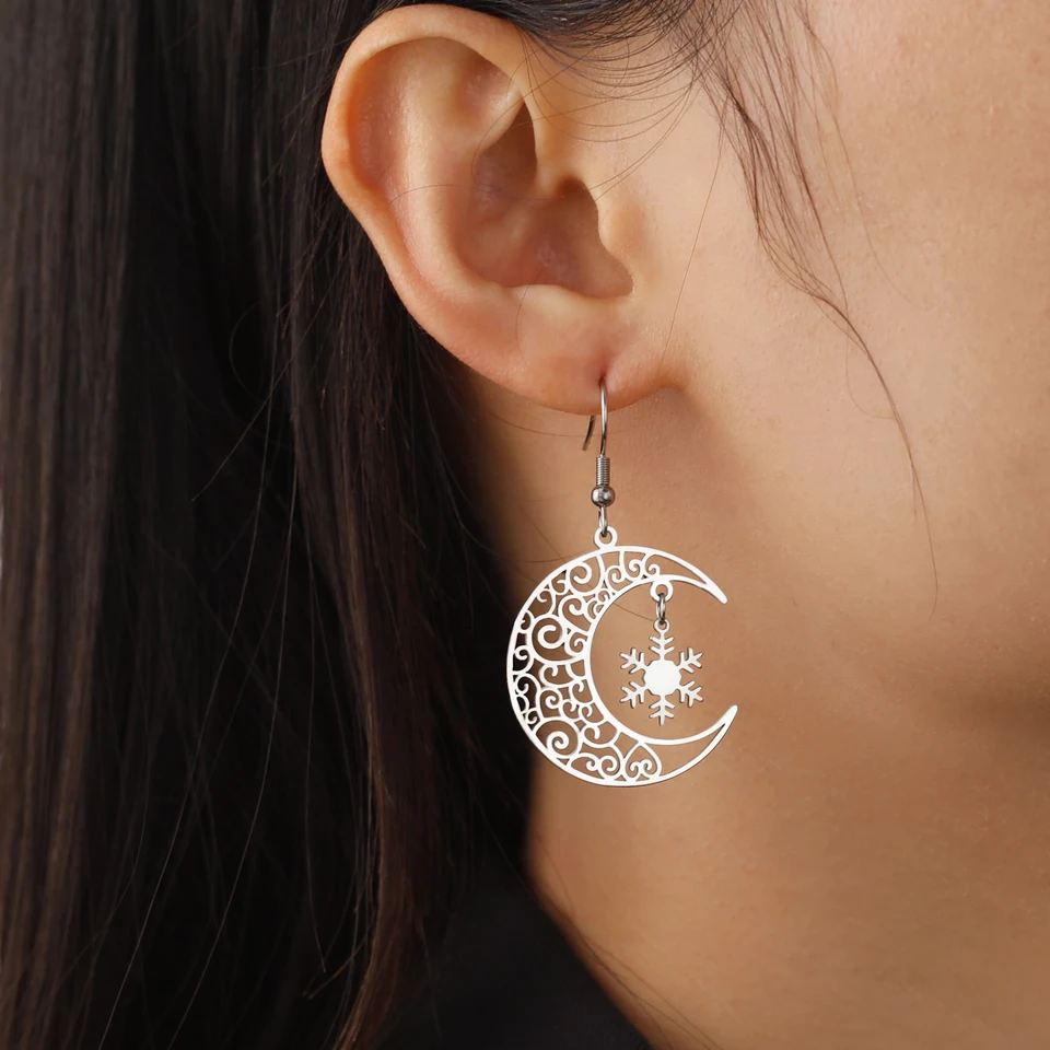 Skyrim Filigree Moon Moon Snowflake Drop náušnice Ženy Dievčatá z nehrdzavejúcej ocele České náušnice Trend Valentínske šperky Veľkoobchod