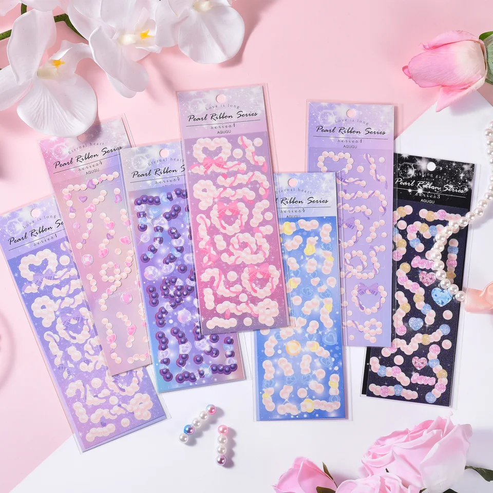 SKYSONIC Nový príchod 12ks Full Set Series Dekoratívne kórejské nálepky retro Peal Ribbon Series KPOP STRACKER Dodávatelia kancelárskych potrieb