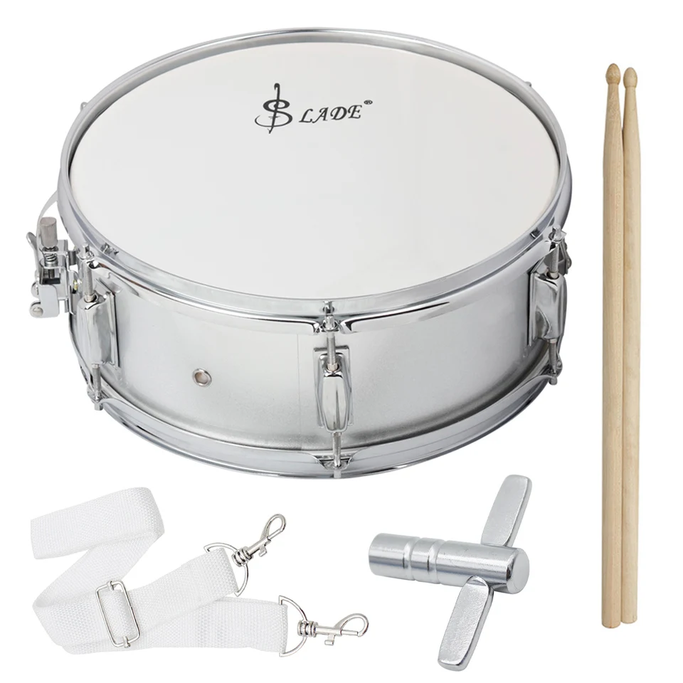 Slade 14 palcov Snare bubna strieborná z nehrdzavejúcej ocele pochodový bubnový súprav