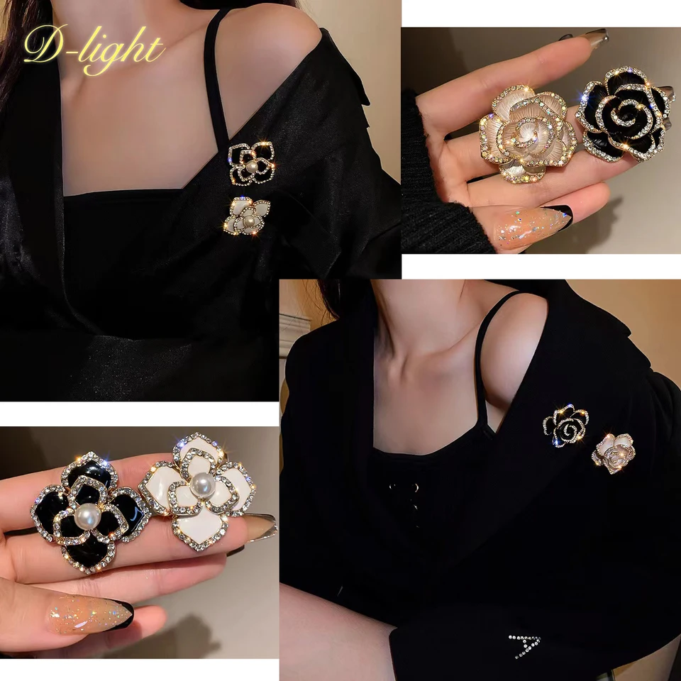 Sladká elegantná ruža Camellia brošňa perla zliatina francúzske retro ženy jednoduché brošňové obleky klop špendlíky Denný doplnok darček