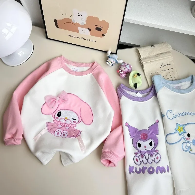 Sladké anime kawaii miniso cinnamoroll moja melódia deti s dlhým rukávom tričko roztomilé kuromi deti kapucňa látky pre deti