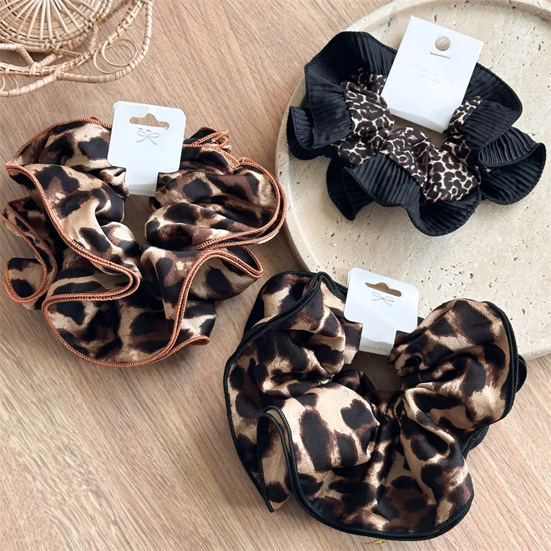 Sladké Cool Spice Girls Double Leopard-Print Elastic Scrunchie retro štýl Low cytail kravaty vlasy kadéry vlasy