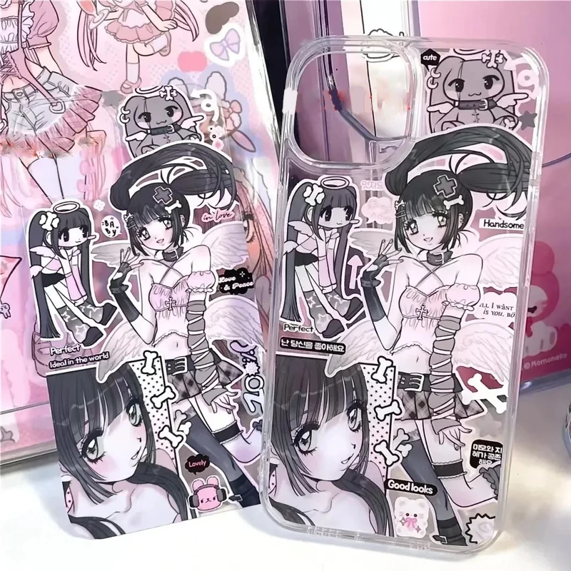 Sladké dievča Loli Angel Rabbit Roztomilý puzdro na kosti pre iPhone 15 14 13 12 11 Pro Max xr xs max 7 8 plus mini y2k karikatúra