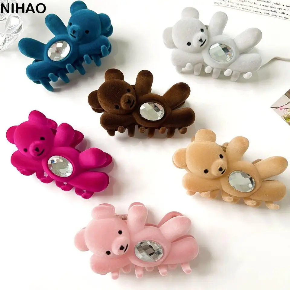 Sladké hrniec roztomilé medvedie vlasy Claw Rinestone Clip Clip Slip Grab Clip Hairpin Geometria zadná hlava klip Streetwear Streetwear