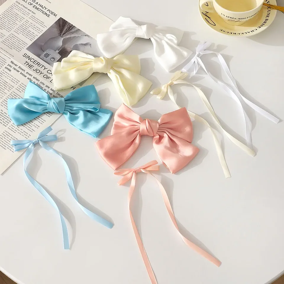 Sladké klipy s veľkými lukmi Dievčatá Dievčatá Elegantné saténové luky vlásenky Headar Festival Festival Kids Hair Accessories 2024 Jeseň zimný darček