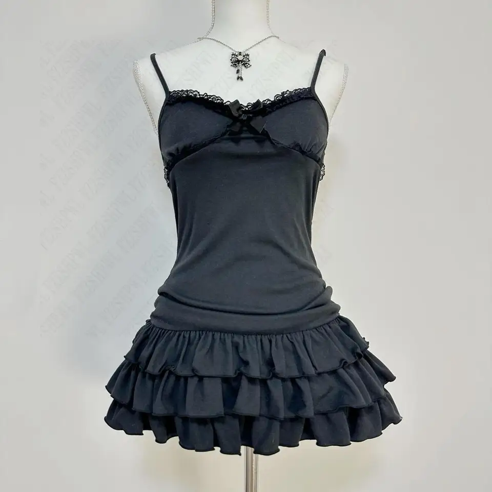 Sladké kórejské estetické y2k Ženy šaty klasické halter bow girl príliv roztomilý slnečník Príležitostné harajuku vintage