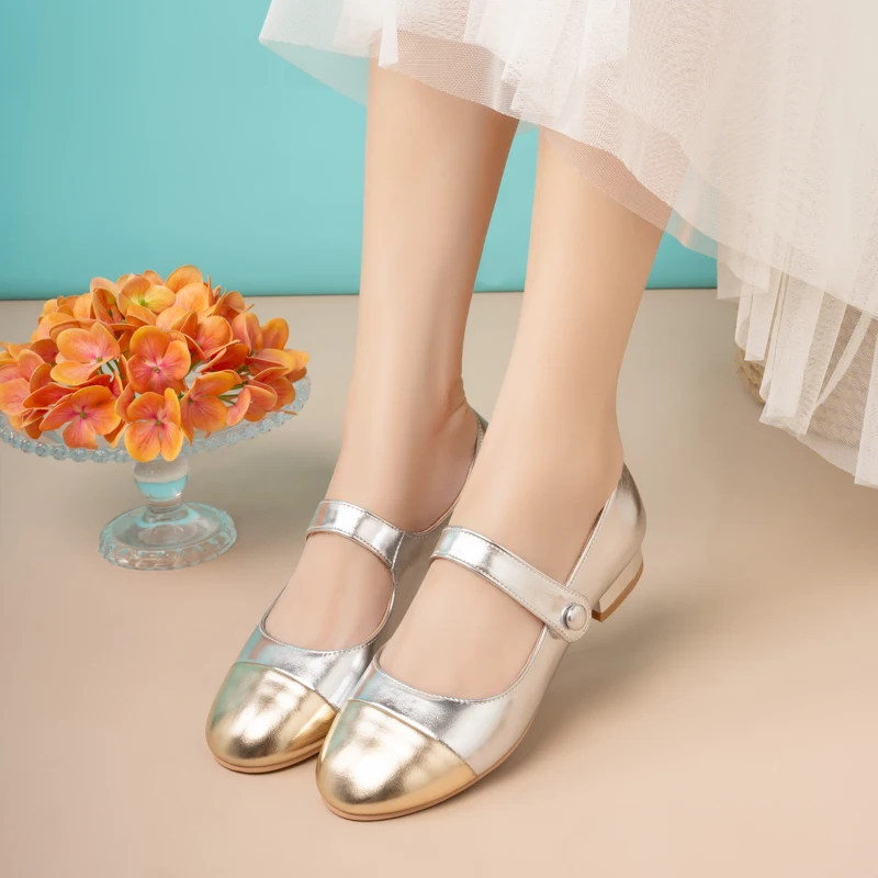 Sladké kúsky zlata Denná Mary Janes topánky pre dievčatá Patchwork Base Buckles módne 2024 Party Princess Pumps 7 8 9 10 12 14 16 18 18 18 18 18 18 18 18 18 18,