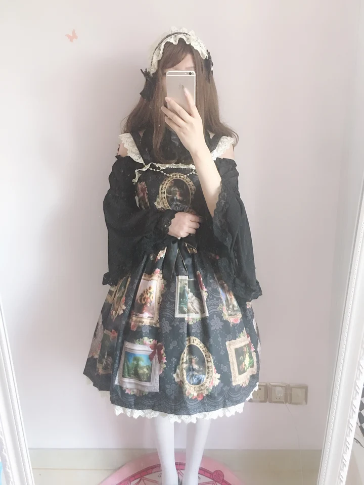 Sladké lolita šaty vintage falbala bowknot roztomilý tlač vysoký pás Princezná viktoriánske šaty kawaii dievča gothic lolita cos loli
