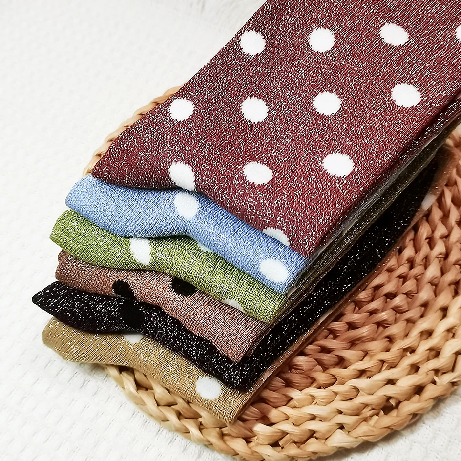 Sladké polka dot trblietky ponožky Ženy harajuku filigree voľné ponožky móda lesklé strieborné hodvábne pančuchy s jasnými hodvábnymi flitrami ponožky