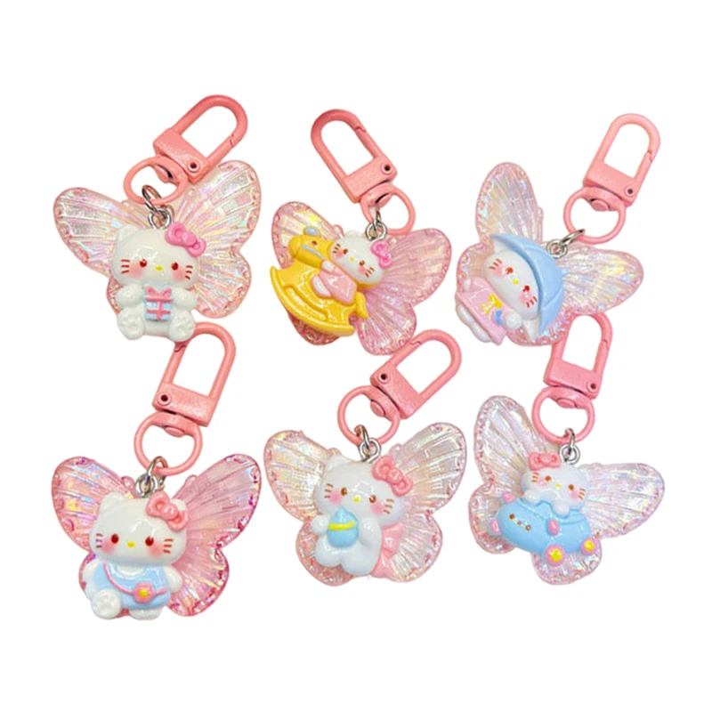 Sladké roztomilé motýľ Hello Kitty Keychain Cartoon KT Cat Key Ring Bag s príveskom auta držiak na kľúče slúchadlá