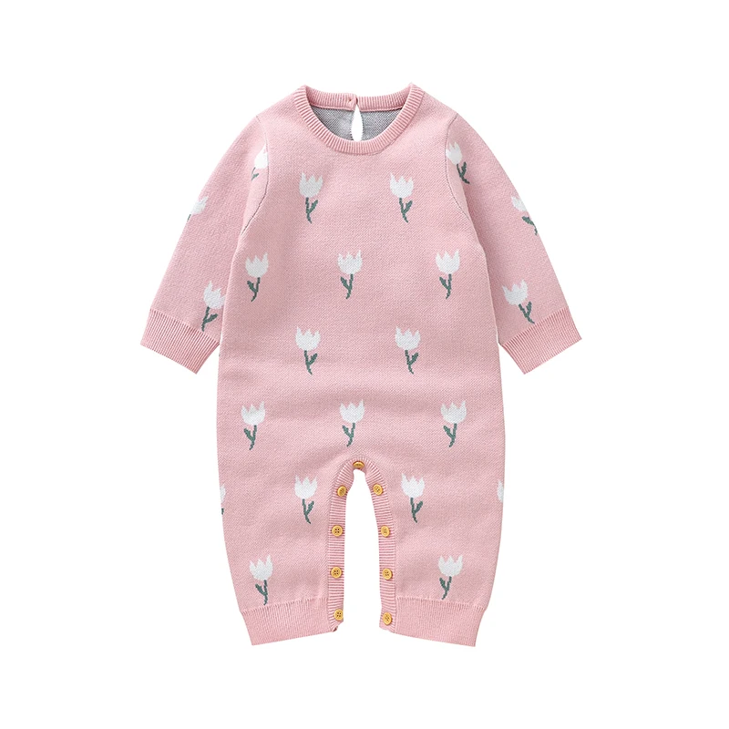 Sladké tulipány dievčatko Rompers s dlhým rukávom Dojčenské jednodielne Bodysuit pletené