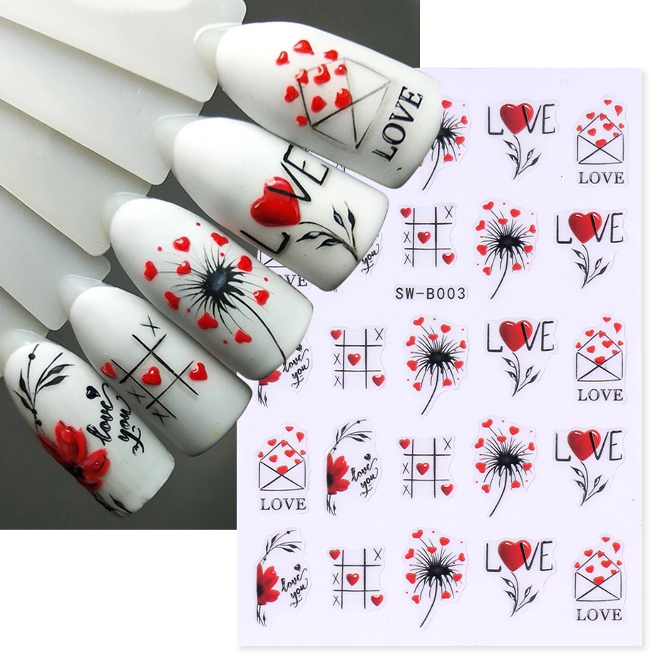 Sladký Valentín Love You Nail Art Stumpers Black Heart Geometry Line Let Let Letter Du Legáre kvet