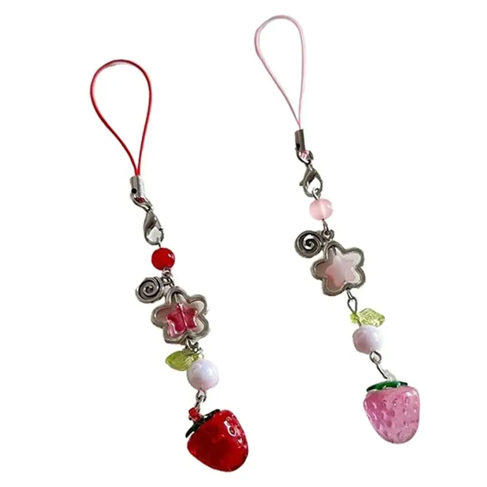 Sladký Y2K Strawberry Phone Lanyard Korálkový prívesok