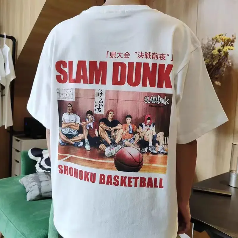 Slam Dunk tlačené pánske tričko Cotton Cast Oct Ock krátke rukávy Summer Anime Anime Streetwear Nadmerná nadmerná výška basketbalu s Shohoku Tops