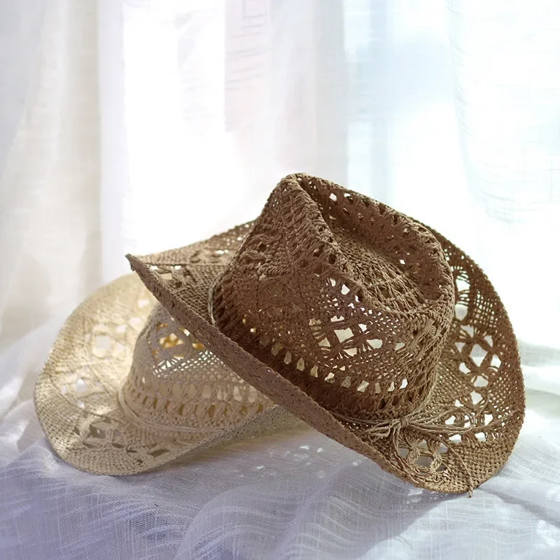 Slaw Western Cowboy Hat Ručne vyrobený pláž pociťoval čiapku slnečného večierku pre muža Curling Brim Cap Sun Protection Unisex Hats