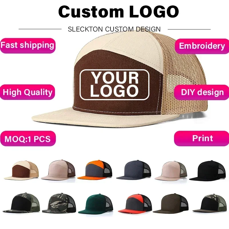 SLECKTON Vlastné vyšívacie logo baseballová čiapka dizajn značky Pict Tlač ôk čiapka Trucker Hat Mens Cap Cap Unisex Wholesale