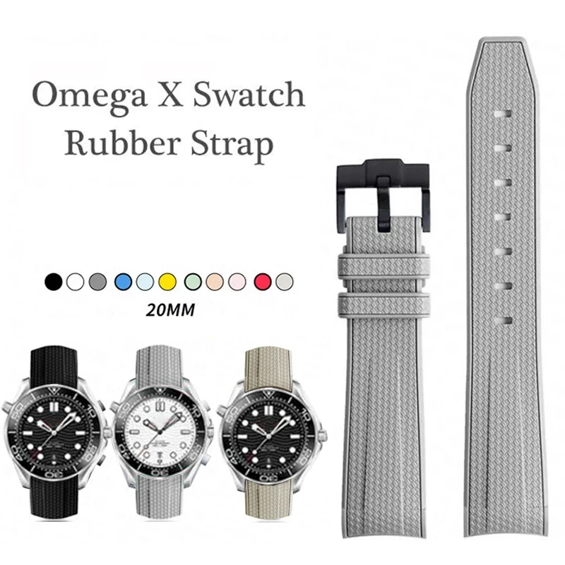 Sledujte kapelu pre Omega X Swatch Spoločnosť Moonswatch Strap Seamaster 300 Men Ženy 20 mm gumové silikónové zakrivené koncové náramok pre Seiko