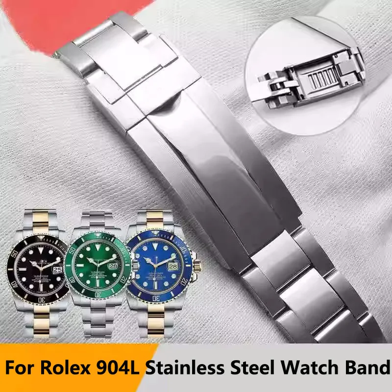 Sledujte kapelu pre Rolex Submariner Daytona SUP GMT Men Glide Lock Case Clasp 904L z nehrdzavejúcej ocele Hodink reťaz 20 mm 21 mm
