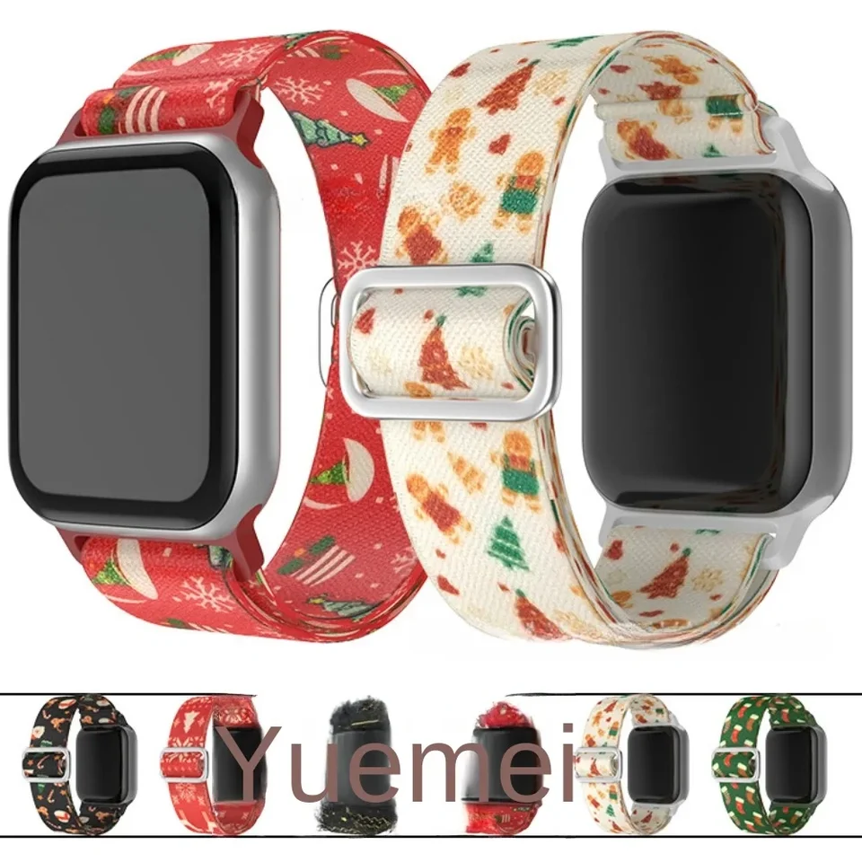 Sledujte kapely vhodné pre 1-8. generáciu Apple Watch Series Nylon Woven vianočné modely 애플워치 스트랩