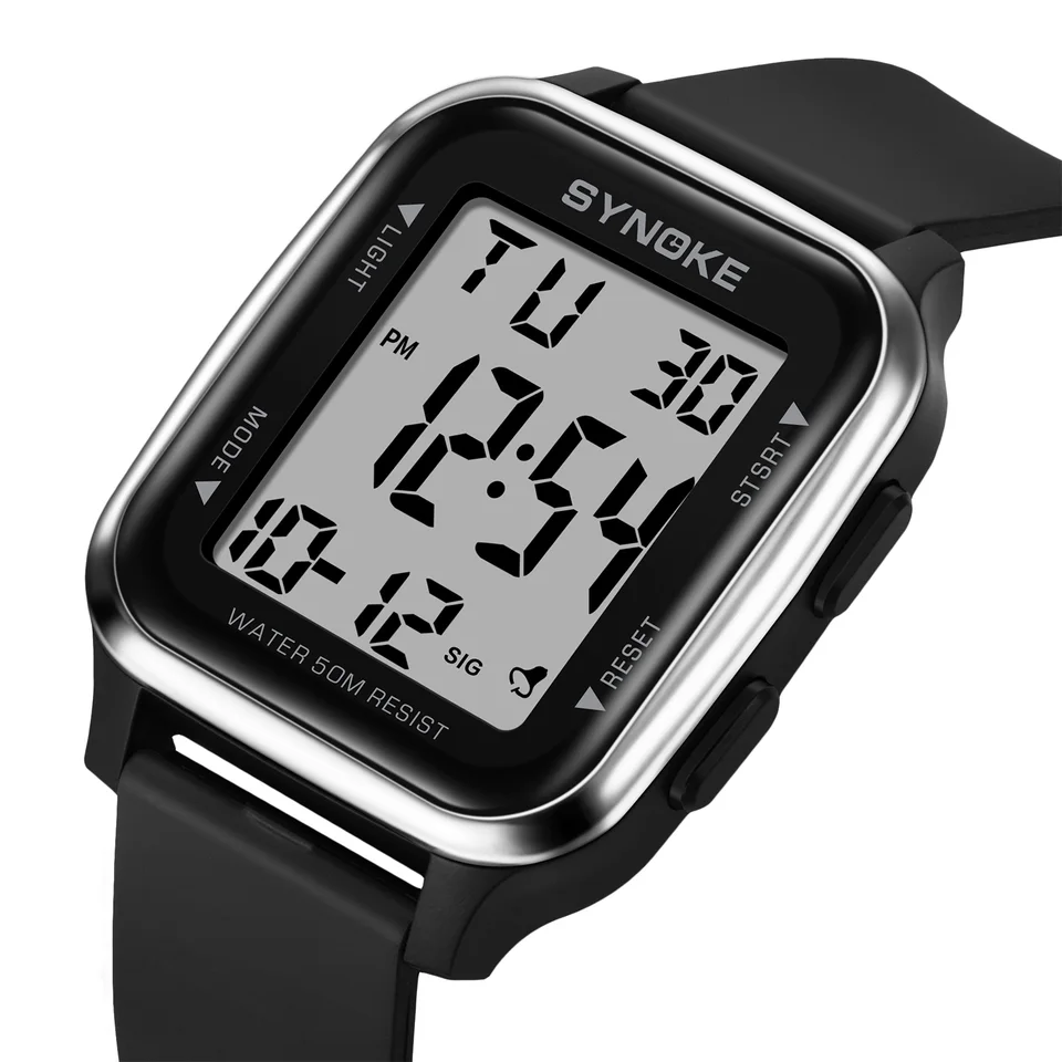 Sledujte Men Black Sport Digital Watches 50 metrov vodotesné pre mužov Zobrazenie veľkej obrazovky hodinky reloj hombre