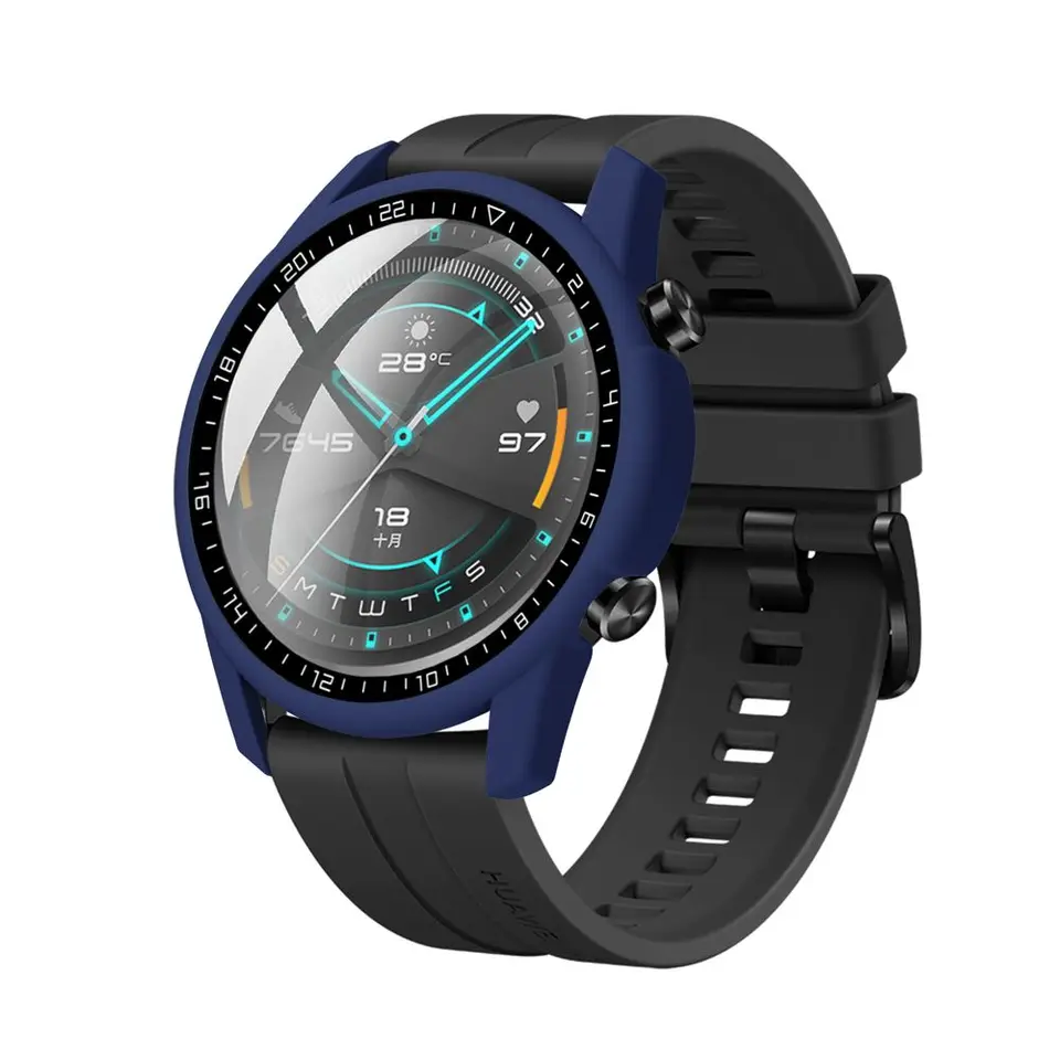 Sledujte PC Temperované sklenené sklenené obaly Obrázok Ochranta Ráme Čité stupnica Chránka puzdro Bumper Shell pre Huawei Watch GT 2 46 mm