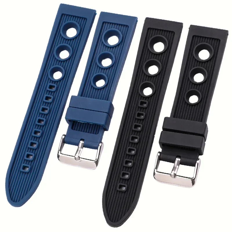 Sledujte remienok 22 mm gumárová skupina čierna modrá prémiová mäkká gumová náramky hodinky Dive Watches Women Men
