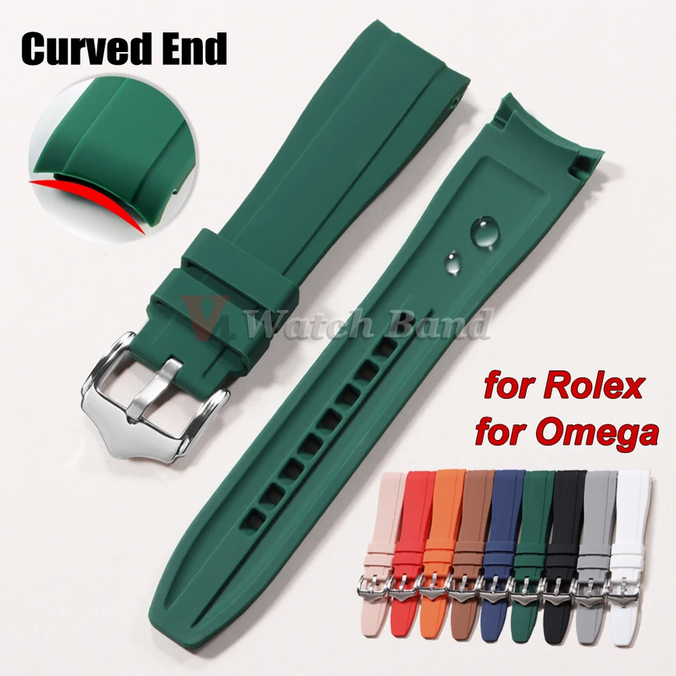 Sledujte remienok pre políčok pre Omega Moonswatch 20 mm 22 mm zakrivený gumový gumový univerzálny zápästie Phrist Band pre Seamaster pre Rolex pre Tissot