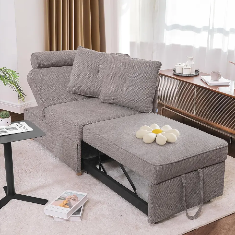 Sleeperova pohovka Bed 4-v-1 Convertible Gouch, ľanová látka Láska sedadla s 2-hodinovým vankúšom, jednorazový kreslo pre malý priestor