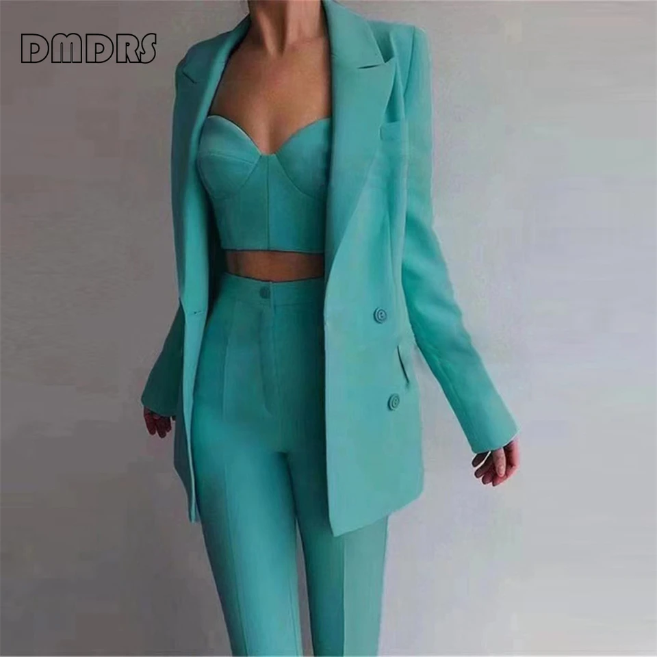 Slim Filting Blazer, podprsenka a nohavice, sada na tuxedo nohavice na tuxedo, oblek na párty oblečenie pre ženy