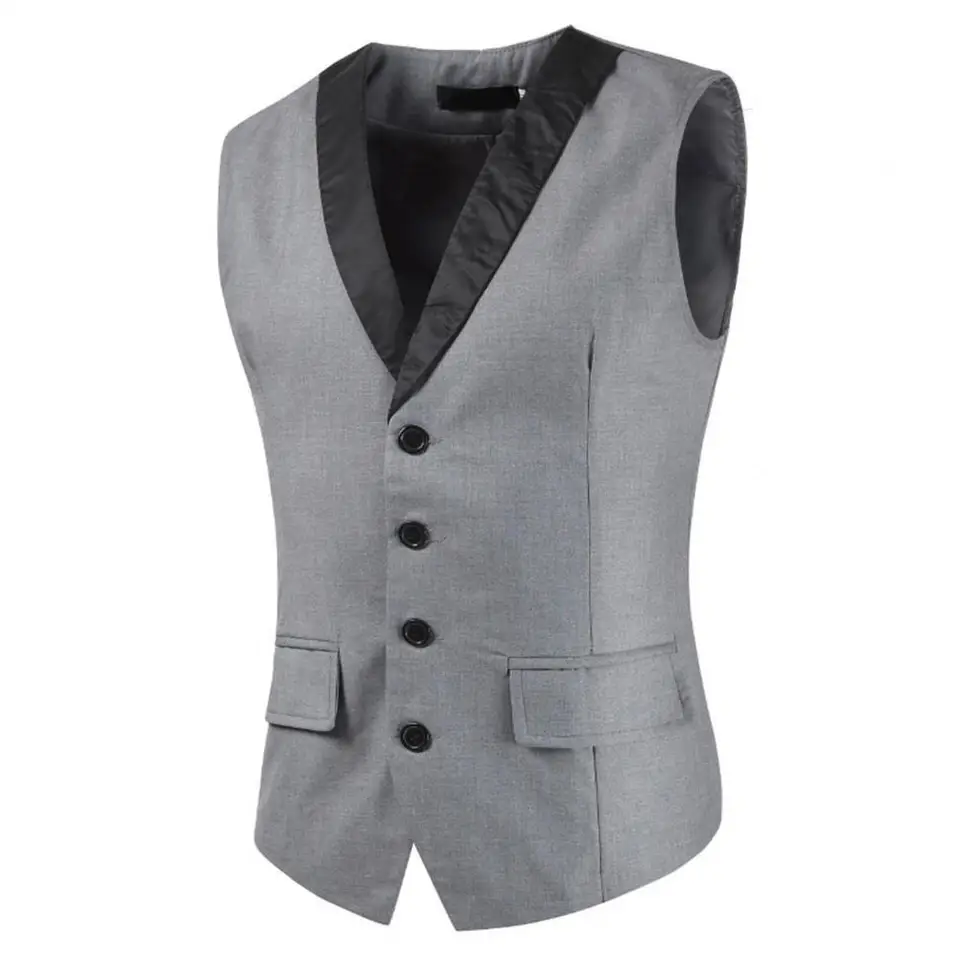 Slim Fit Men Suit vesta Formálne hustoty obleky Váre s výstupom bez rukávov bez rukávov s jednostranným vreciek