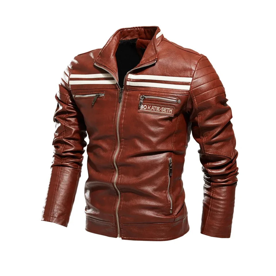 Slim Fit Trend Youth Handsome stojaci golier PU kožená bunda 2024 Pánska ležérna kožená bunda Populárna motocykla mládežnícky bunda