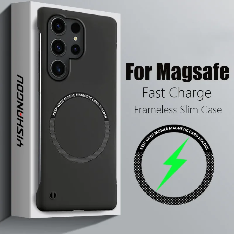 Slim Remless Magnetic pre Magsafe puzdro pre Samsung Galaxy S23 Ultra S22 S24 Ultra Coque Luxury Wireless Hard zadný kryt