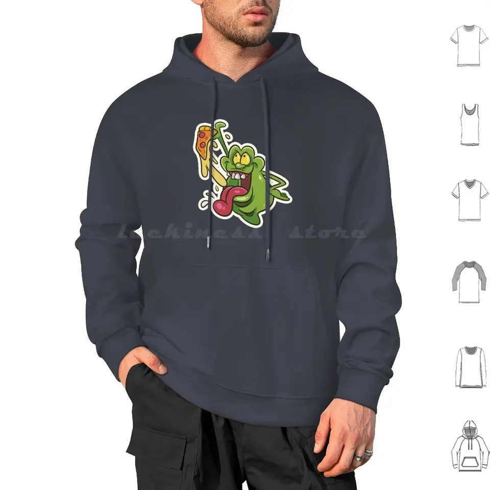 Slimer Hoodie Cotton Long Ruckve Slimer Cartoon Ghostbusters Ghost GraphicDesign Pizza Fantart Fashion