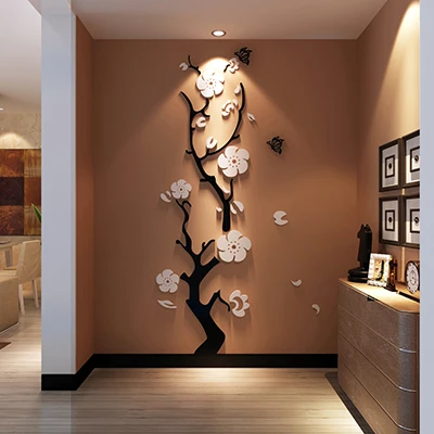 Slivkový kvet 3D akrylové zrkadlo Strepky na stenu izba spálňa DIY Art Wall dekor obývacia izba Vstupné pozadie stena dekorácia