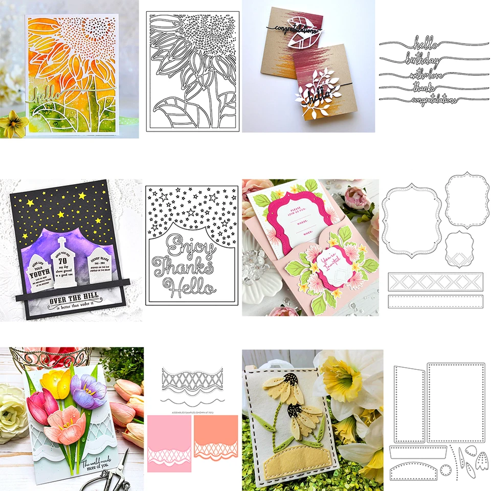 Slnečnica/nočná obloha Cover Plate kovové rezanie Dies Words Slová kapacita paketov paketov Diecut for DIY Scrapbooking Card Craft výroba