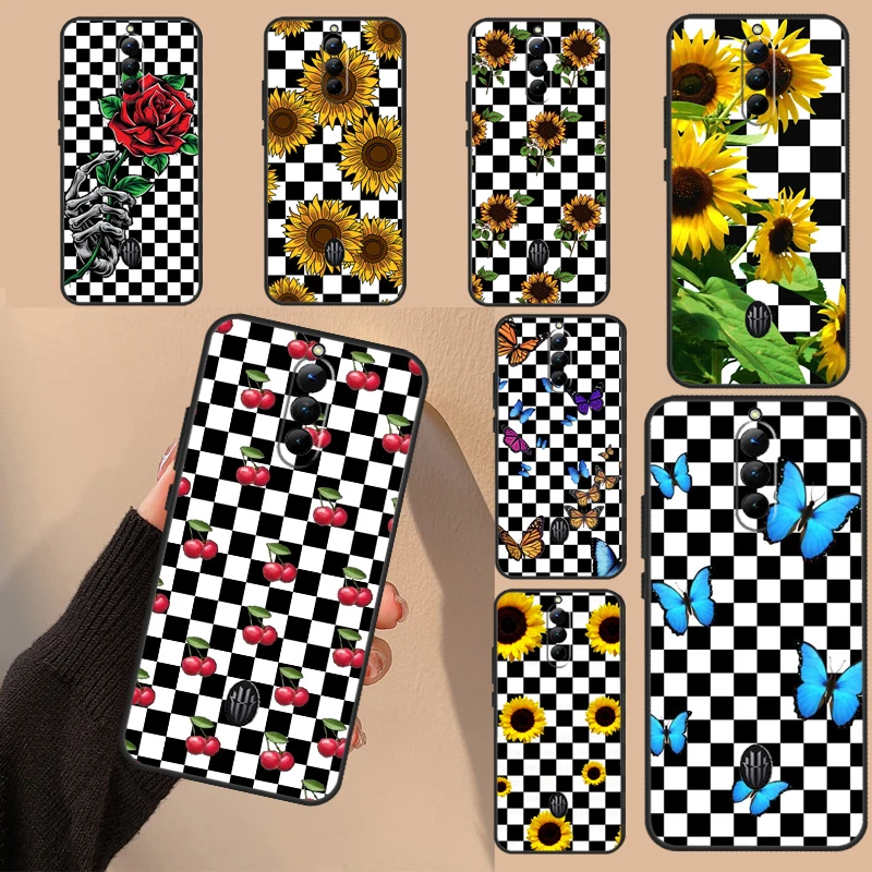 Slnečnica šachovnice pre Nubia Red Magic 8 Pro Plus 7 6s 7s Pro 5G 5S 6R Puzdro pre Redmagic 8s Pro Cover