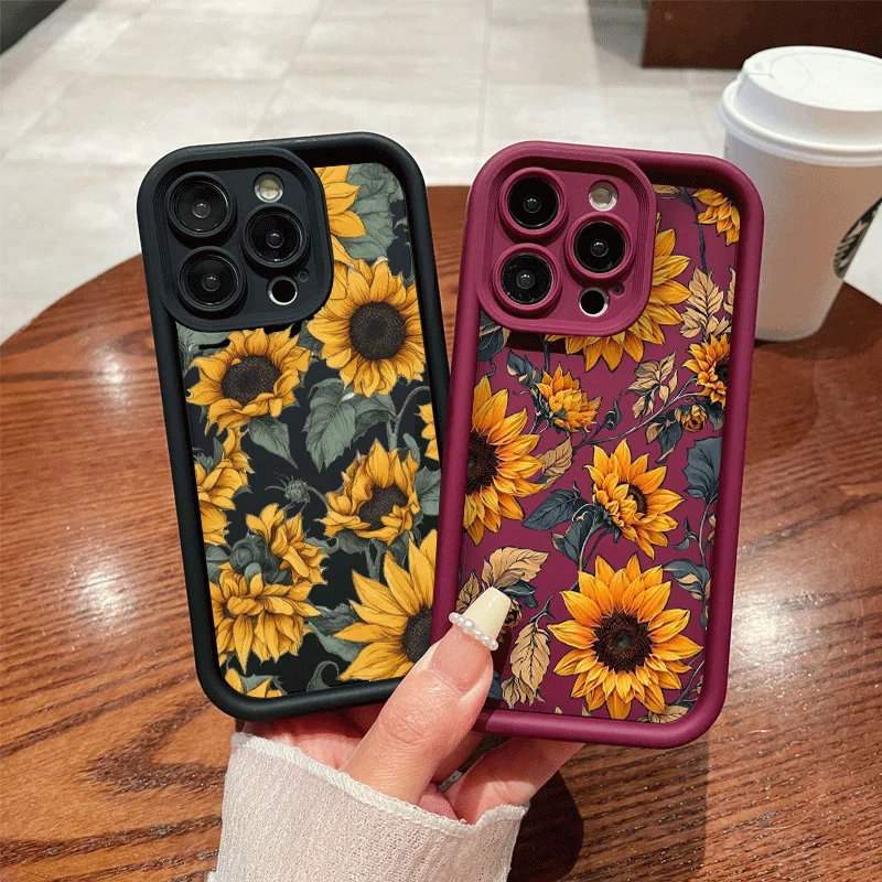 Slnečnice Vytlačené matné puzdro pre telefón pre iPhone 13 12 11 14 15 16 Pro Max xs 7 8 Plus Mini x XR SE2 Soft Silicon TPU Cover Fundas