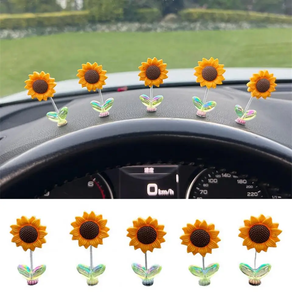 Slnečnicové ornament Trišovanie hlavy slnečnice Auto dekorácie hračka žltá slnečnica