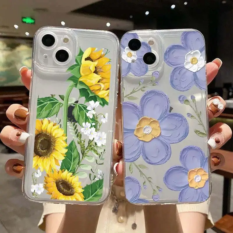 Slnečnicový priehľadný prípad pre Infinix Smart 9 8 7 Poznámka 40 HOT 50 40I GT 20 PRO TECNO Spark GO 2025 2024 2022 20C POVA 2 3 4