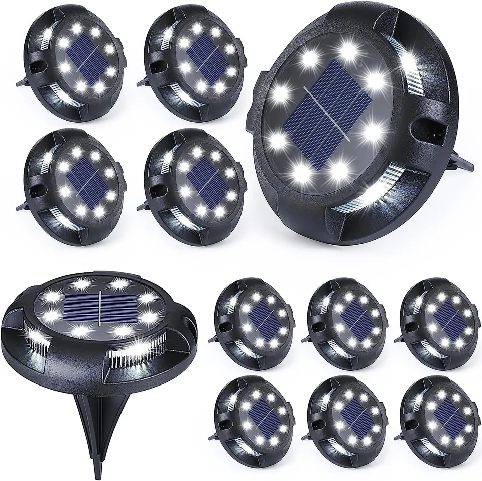 Slnečné mleté ​​svetlá vonkajšie 12 LED Disk Lights Witerproof Garden Lights pre palubu schodisko Krok trávnikovej dráhy terasa dekorácie yard